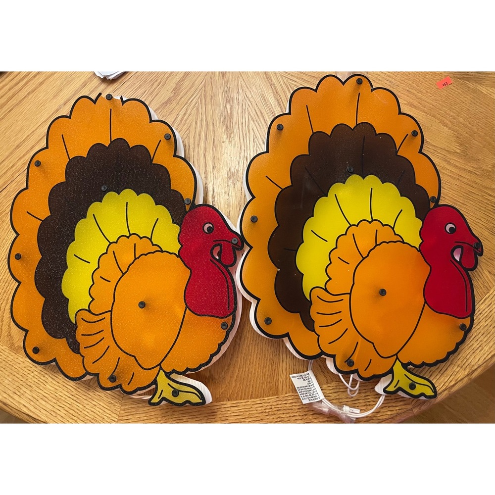 Lot of 2 Thanksgiving Turkey Lighted Window Silhouette Decorations Fall Decor